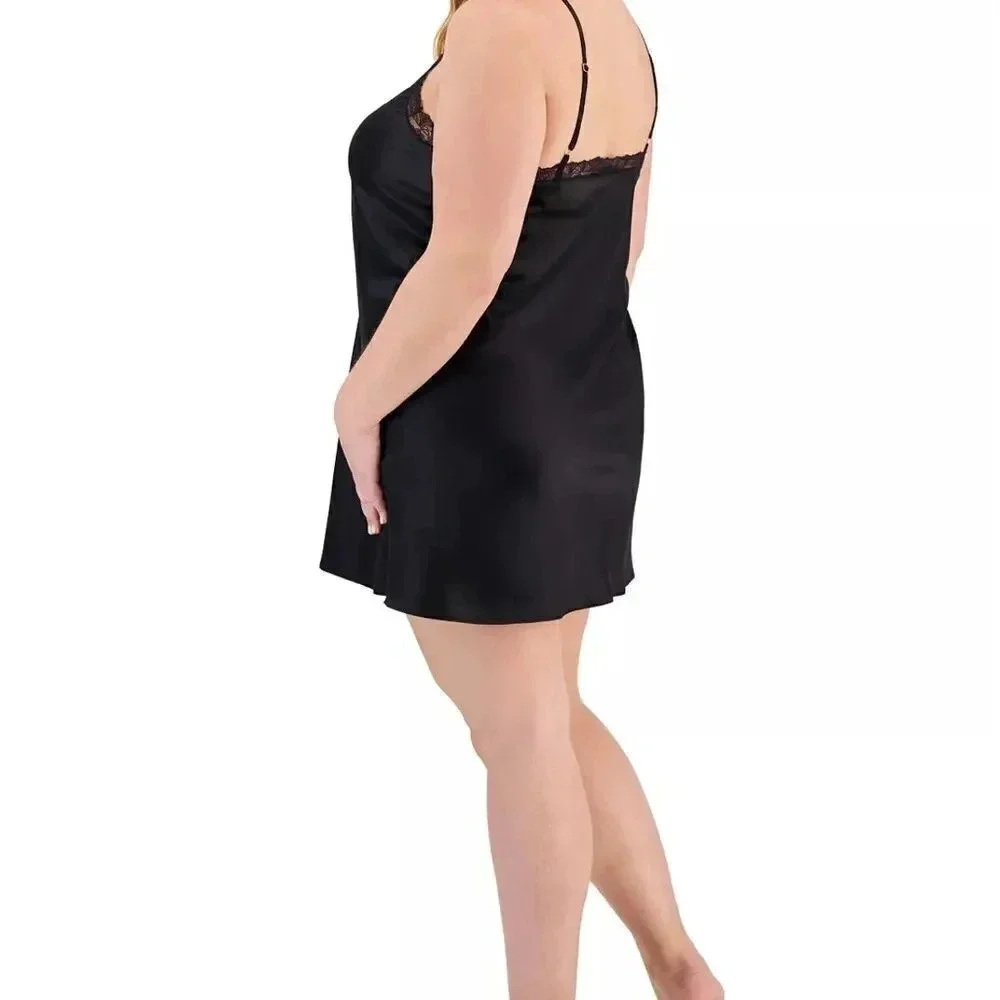 Plus Size Lace-Trim Satin Chemise 3X